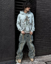 Hearujoy Oversized Loose Casual War Soldier Printed Hoodie Y2k Retro Old Grey Streetwear Pullover Winter Cotton Sweatshirt Men Clothing